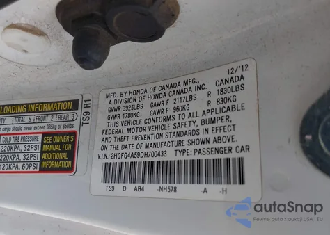 2013 Honda Civic Si from USA, damaged, VIN 2HGFG4A59DH700433